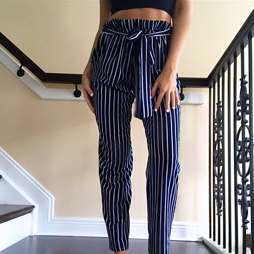 Striped Front Tie Pants